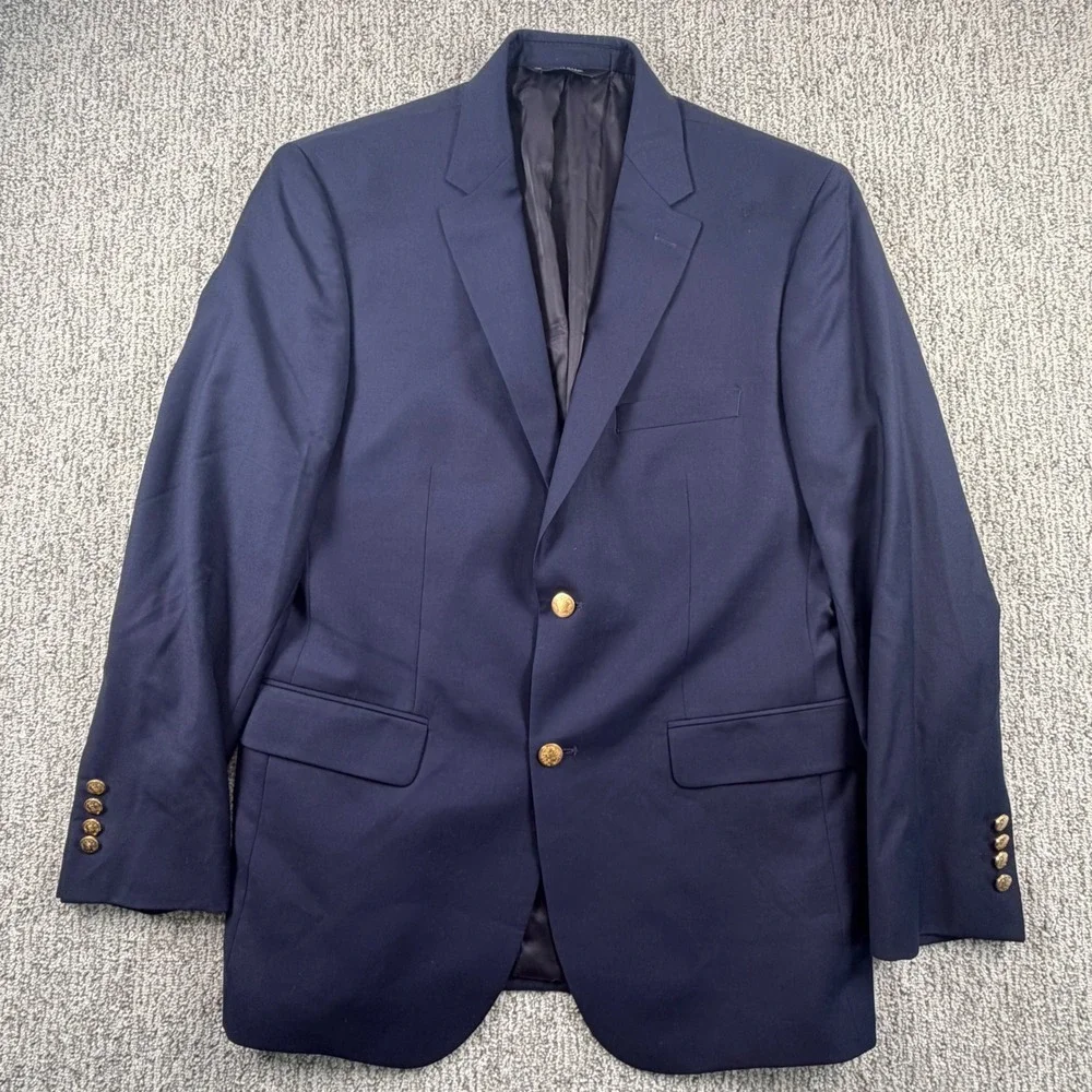 Jos A Bank Blazer Mens 41R Navy Blue Wool Signature Tailored Fit Gold Buttons